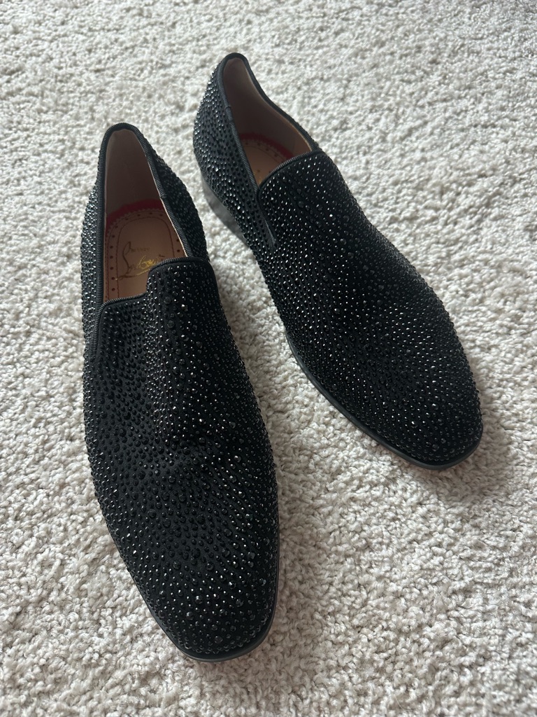 Black Crystal-Embellished Men's Slip-On Dress Shoes